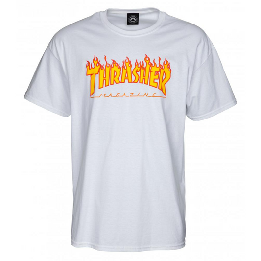 thrasher skate mag tee - white flames