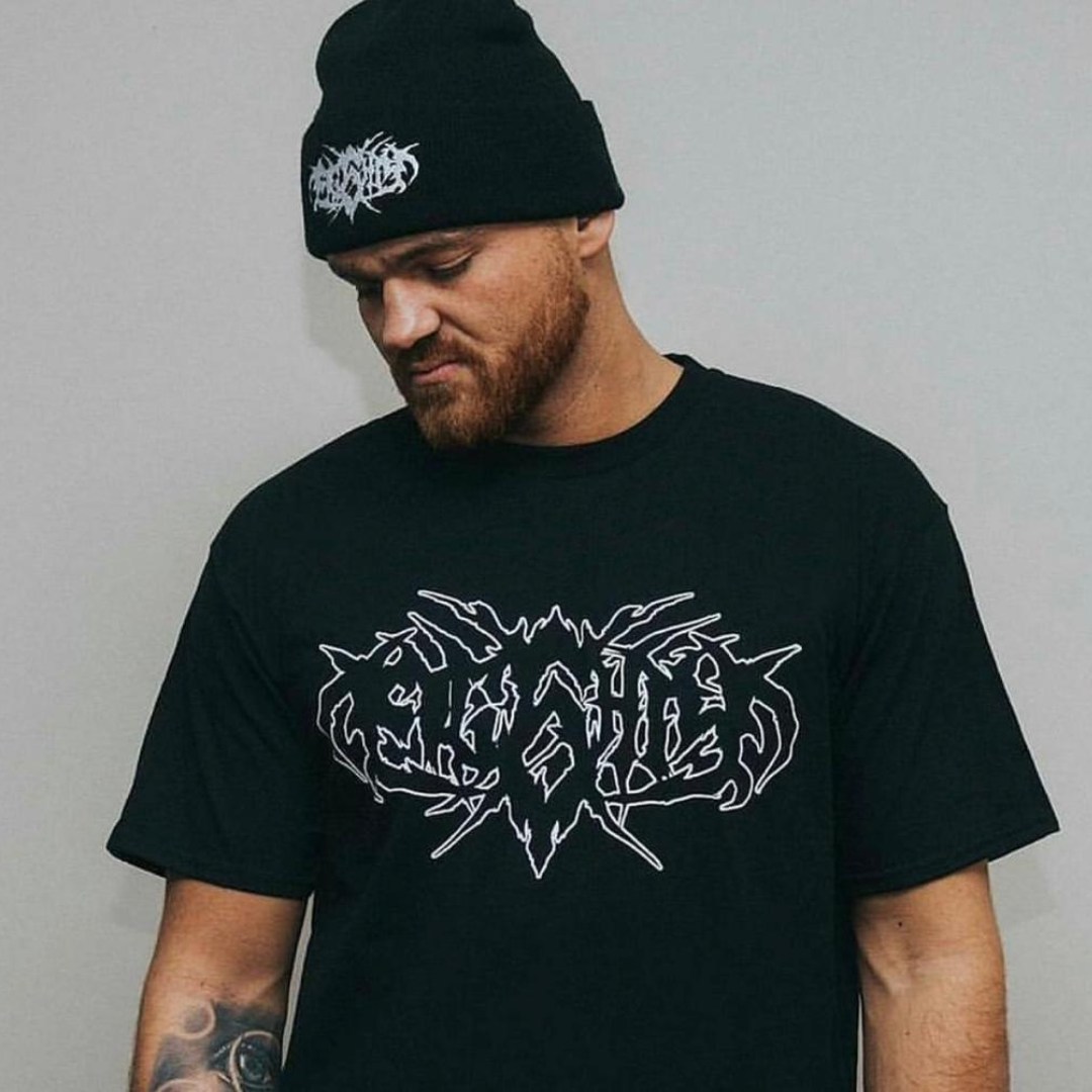 tattoo metal script graphic t shirt