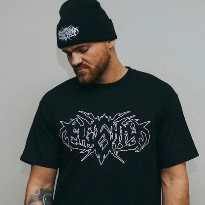 tattoo metal script graphic t shirt