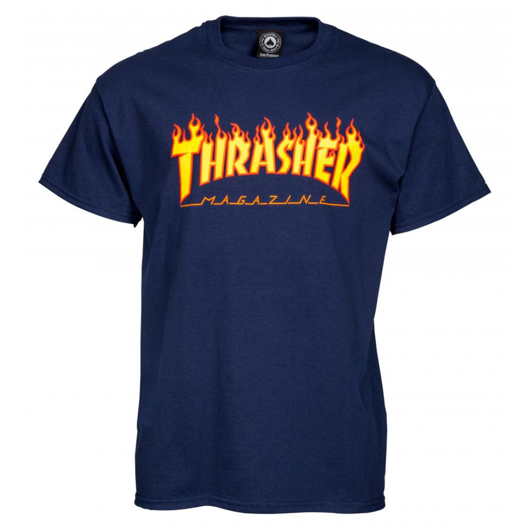 thrasher skate mag tee - navy flames