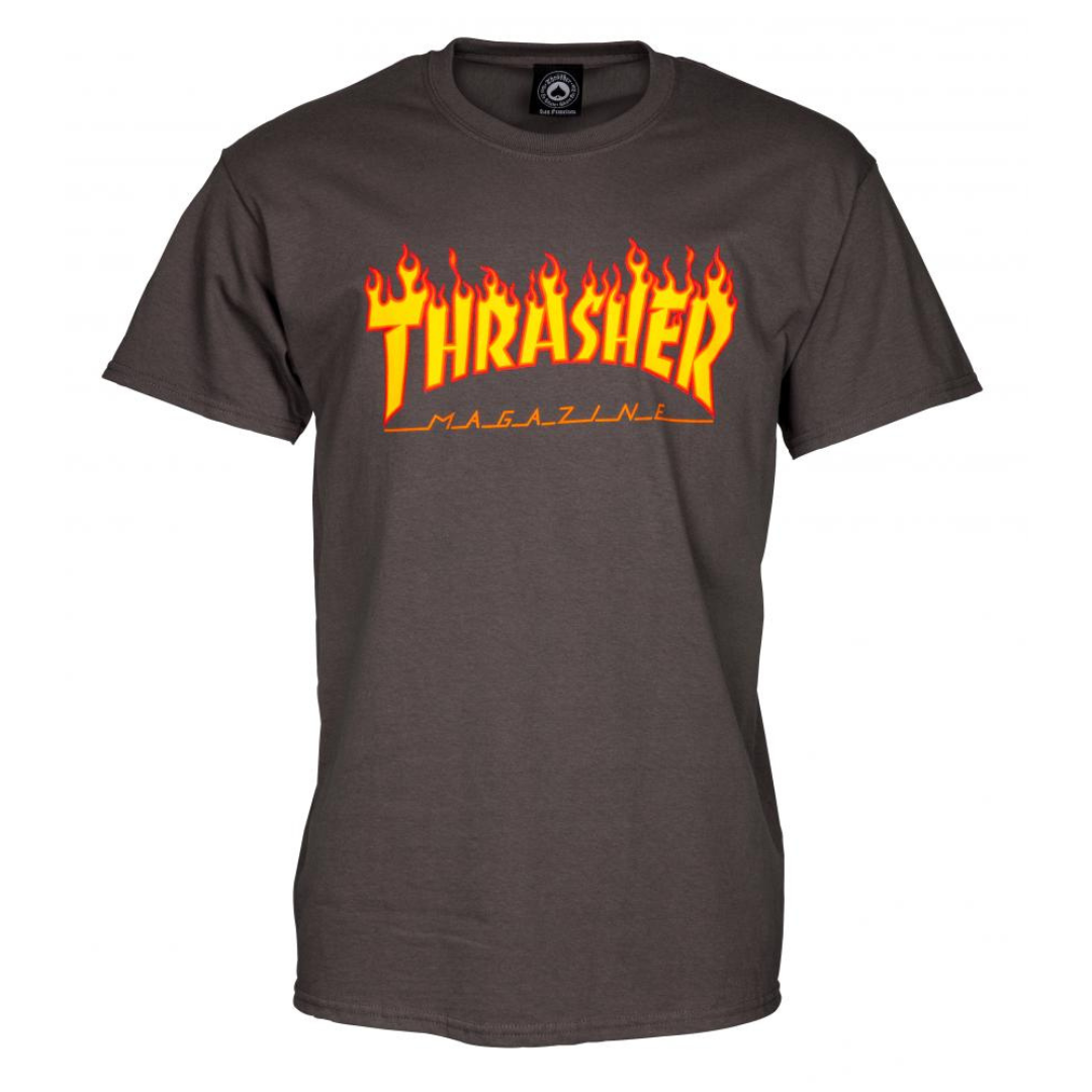 thrasher skate mag tee - charcoal flames