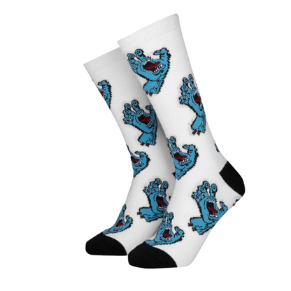 santa cruz screaming hand socks - black & white - 2 pack