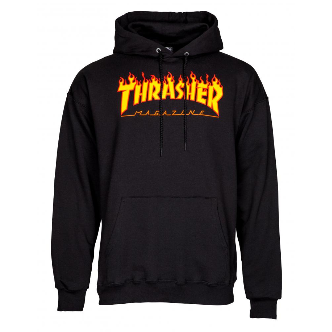 thrasher flame hood - black