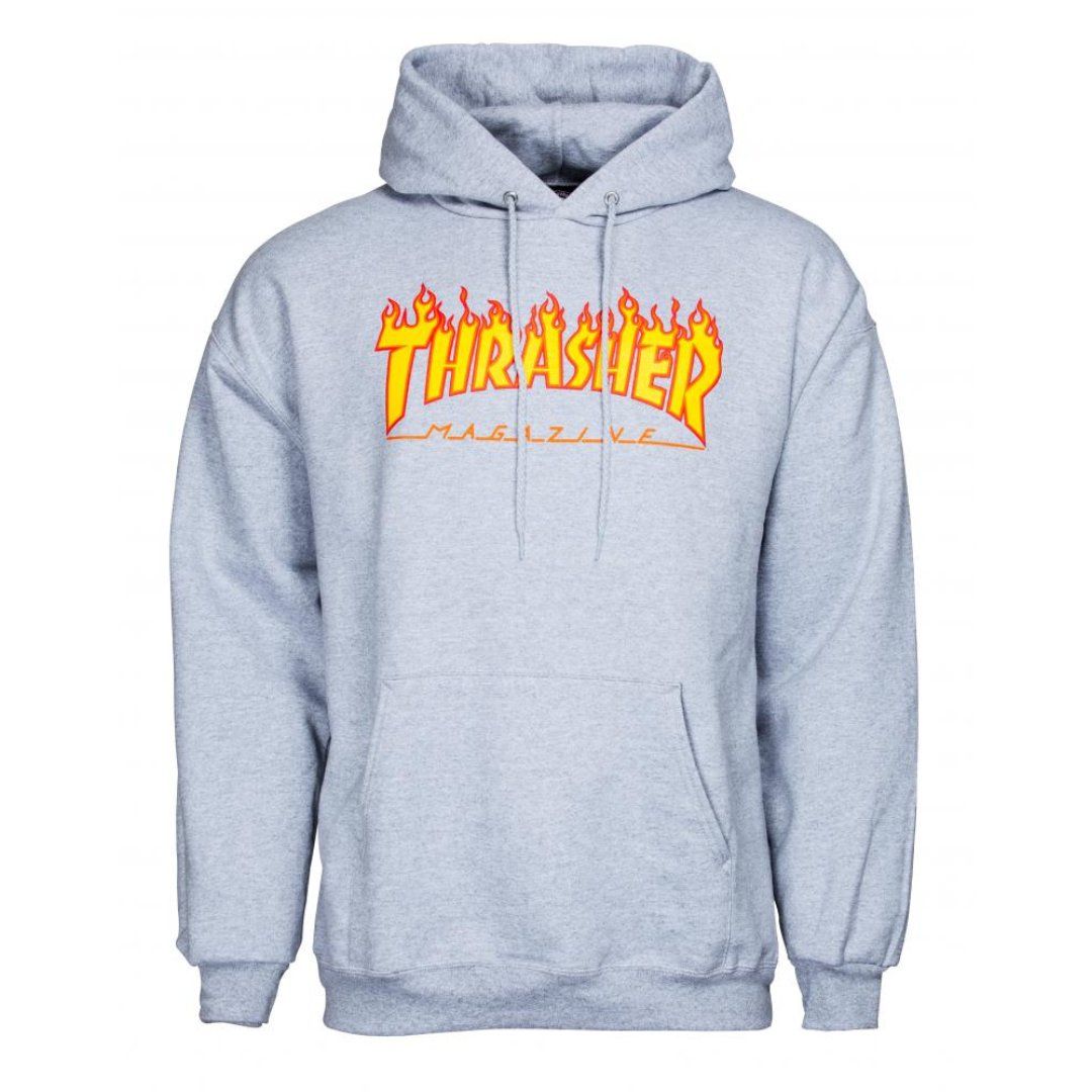 thrasher flame hood - grey