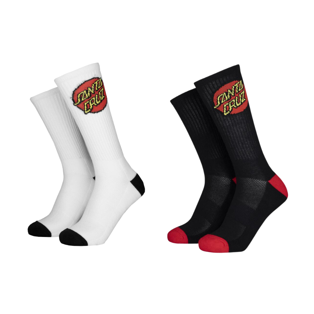 santa cruz classic dot socks - black & white - 2 pack