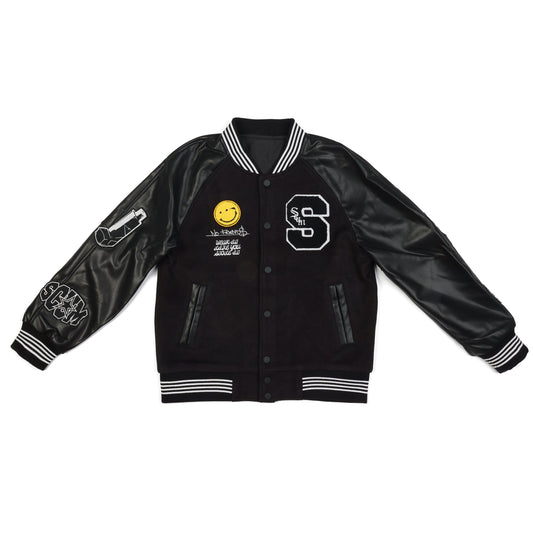 scum - no friends varsity jacket - black