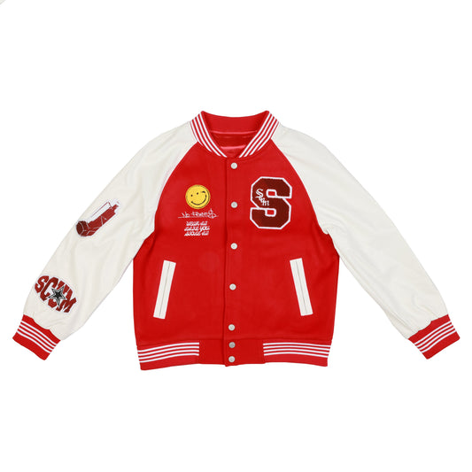 scum - no friends varsity jacket - red